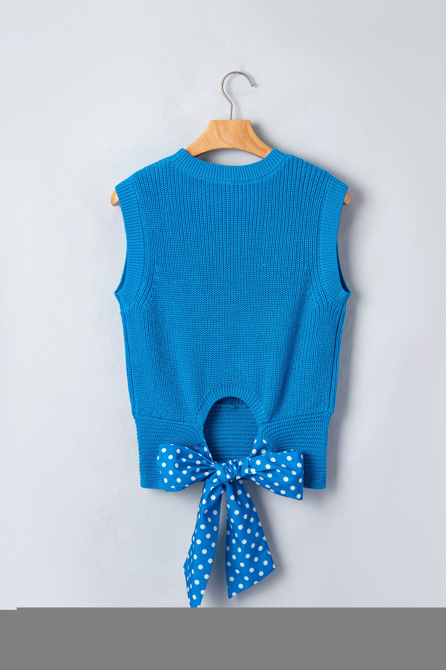 Myosotis Slim Knit Polka Dot Knot Back Cropped Sweater Tank 🇺🇸