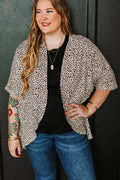Khaki Plus Size Leopard Print Half Sleeve Open Front Cardigan  🇺🇸
