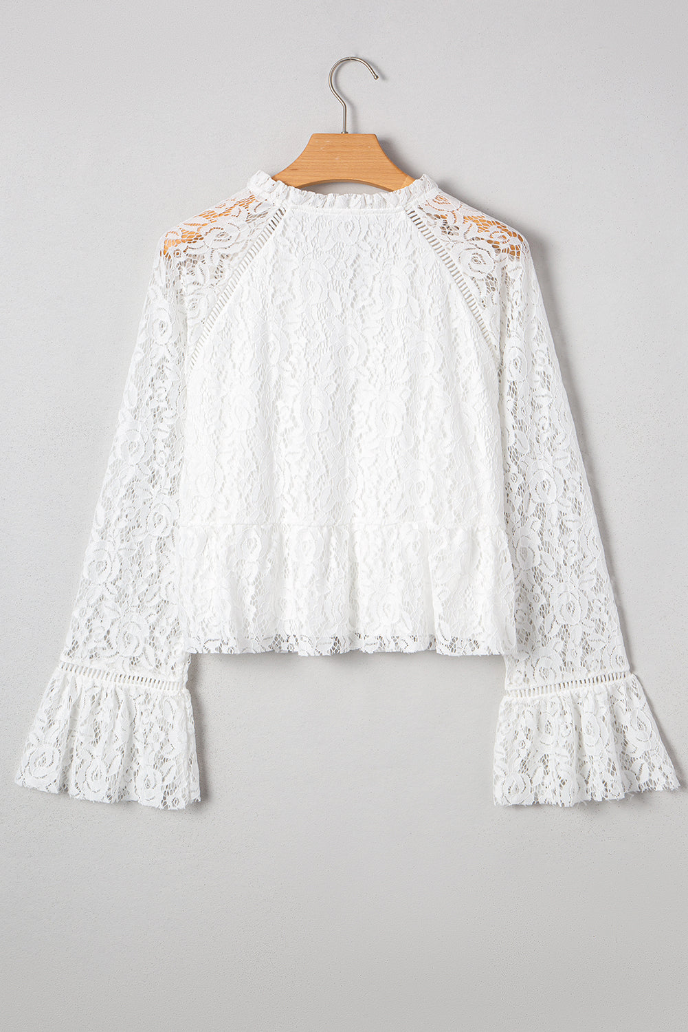 White Tie V Neck Lace Ruffle Detail Long Sleeve Blouse 🇺🇸