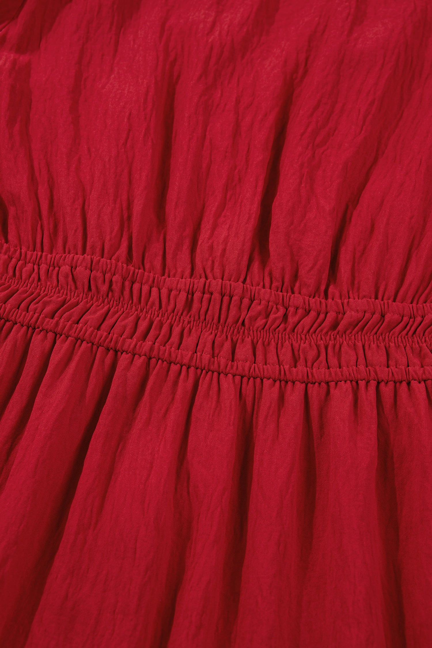 Racing Red Contrast Embroidered Detail Cinched Waist Tiered Long Sleeve Maxi Dress 🇺🇸