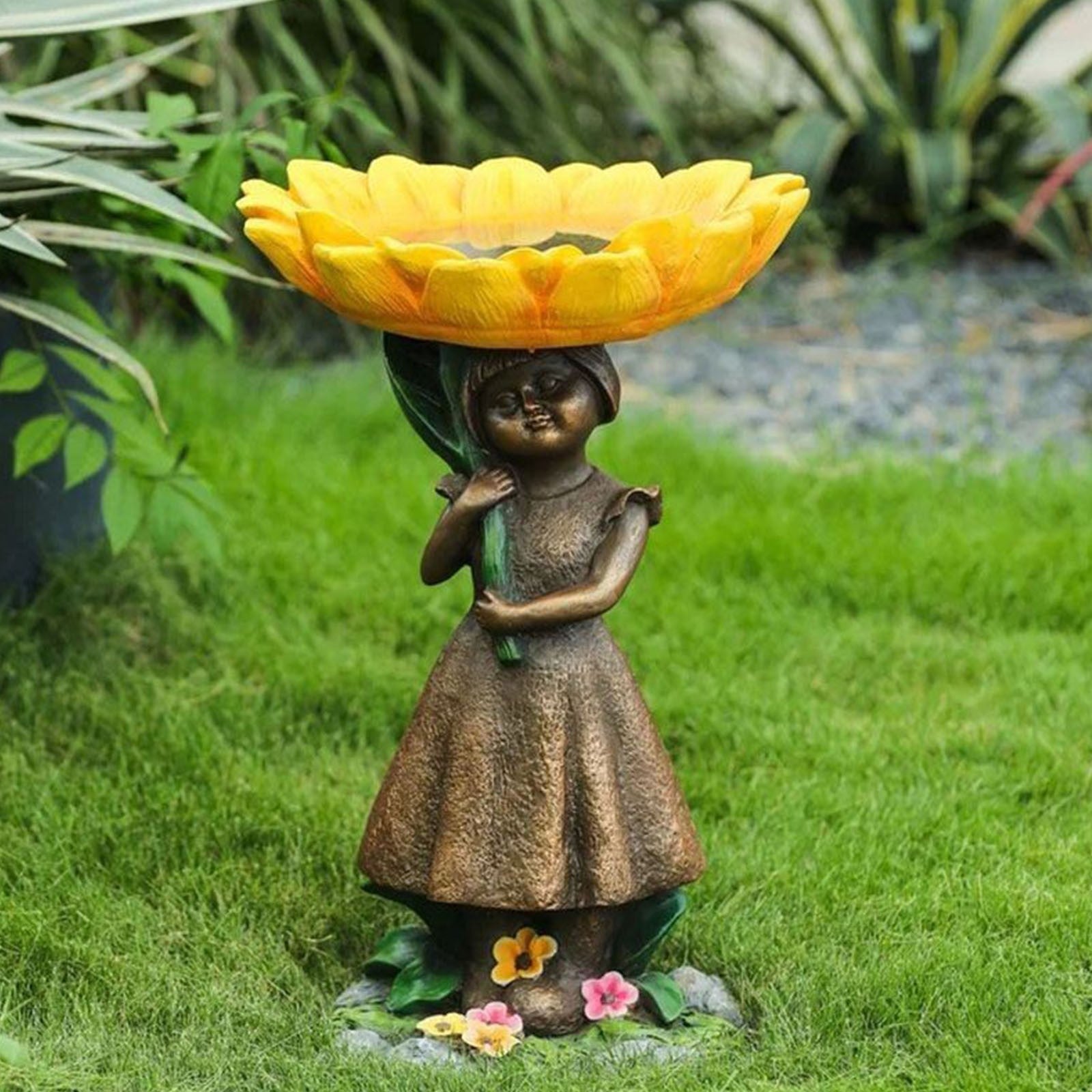 Resin Sunflower Bird Bath Ornament Garden Garden Gnome Crafts 🇨🇳
