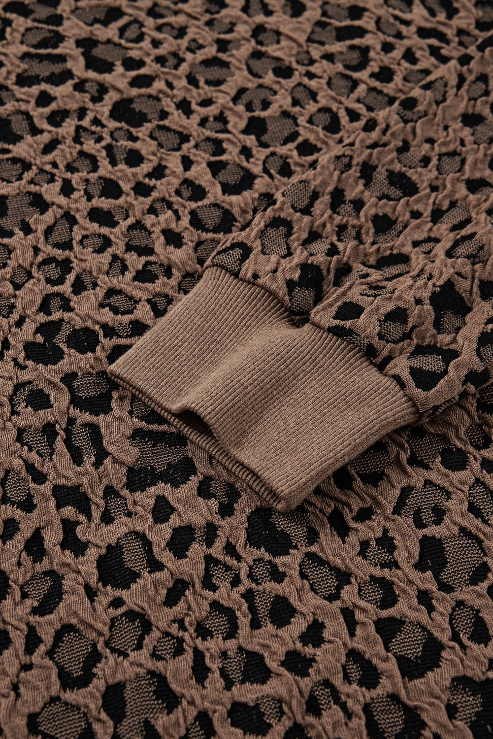 Brown Ribbed Trim Leopard Print Long Sleeve Top 🇺🇸