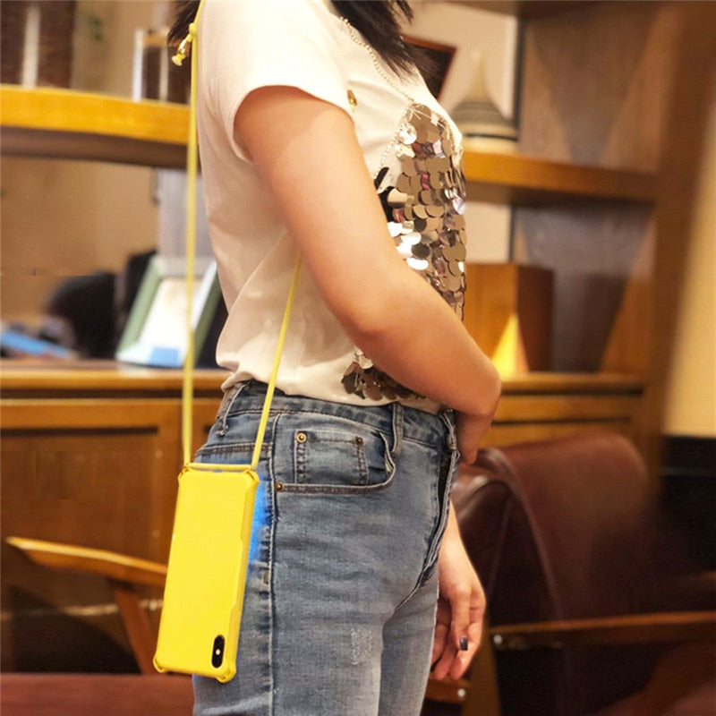 Lanyard Chain Tape Necklace Candy Color Phone Case For iPhone 11 7 8 Plus X XR XS 11Pro Max Airbag Soft TPU Back Shell For Carry 🇨🇳