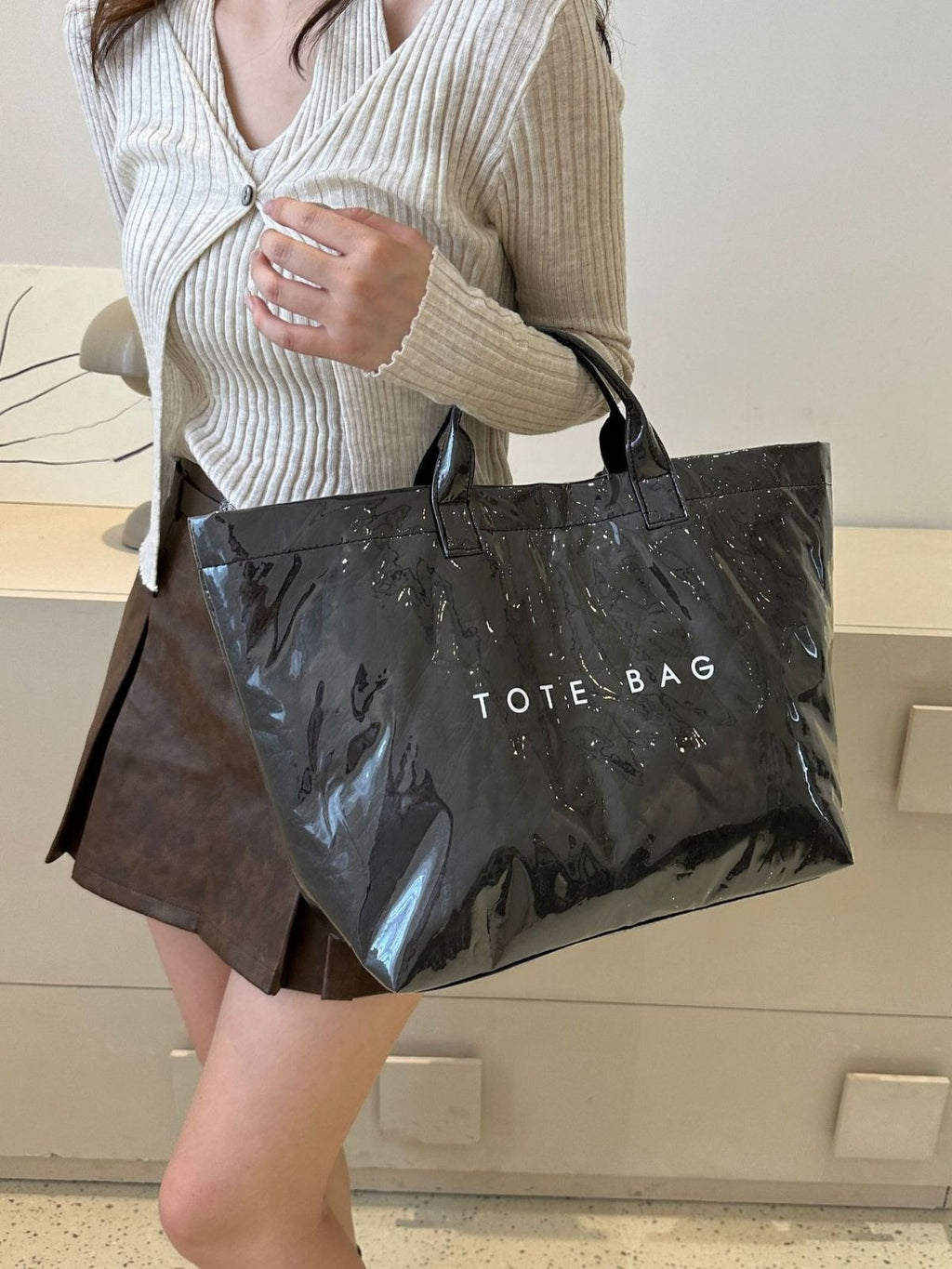 Fashionable Retro Dupont Paper Bag Women's Large Capacity Kraft Paper Handbag Shopping Bag Trendy 🇨🇳