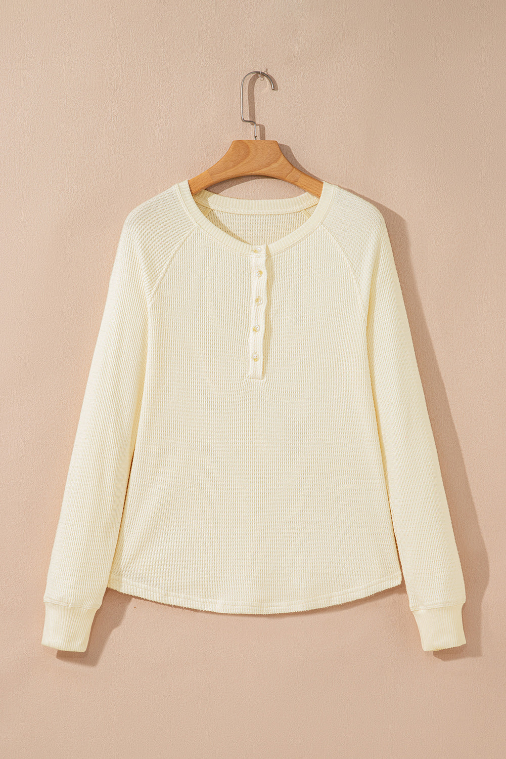 Oatmeal Textured Knit Half Buttons Henley Top 🇺🇸