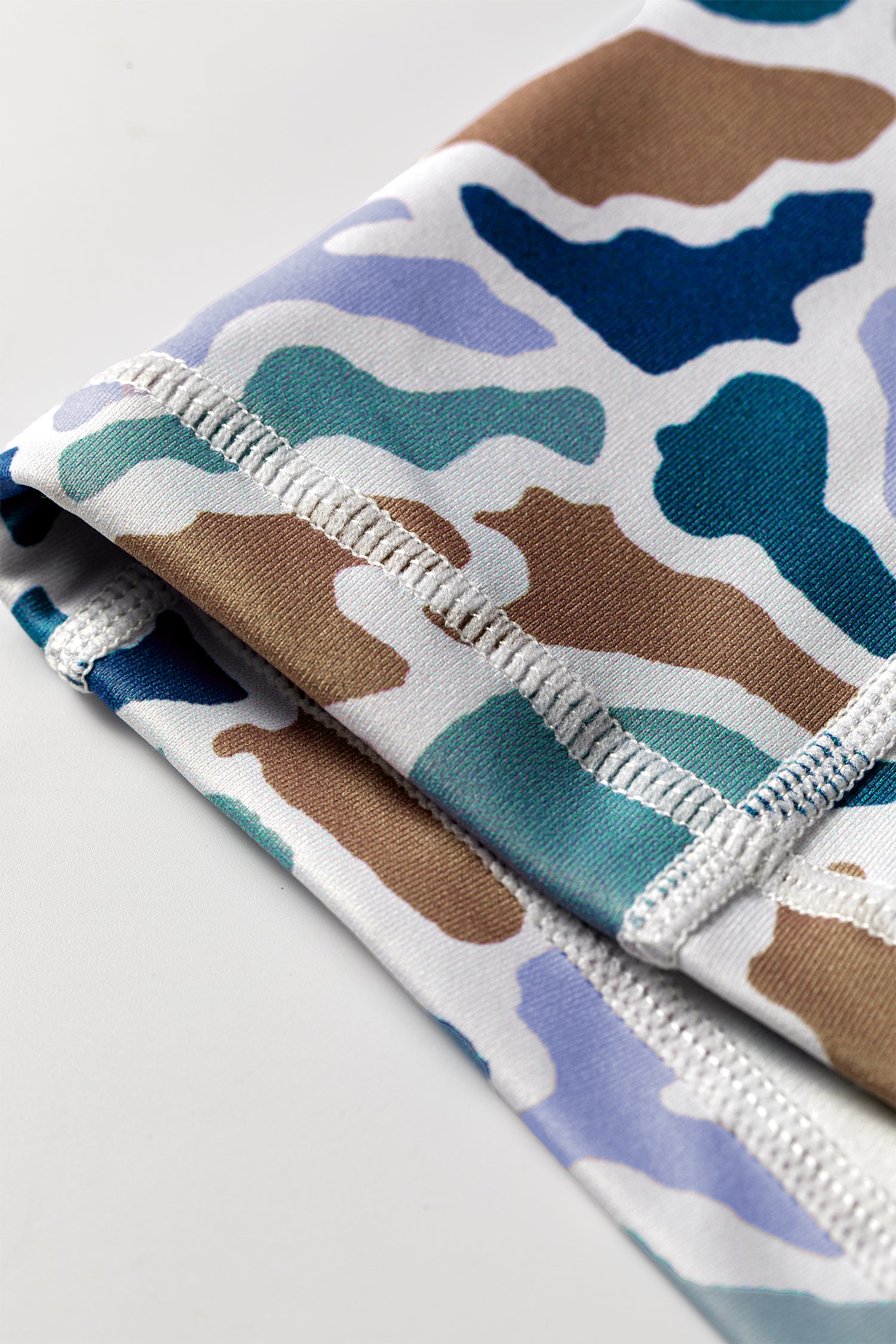 Blue Abstract Camo Printed Seam Detail Biker Shorts 🇺🇸