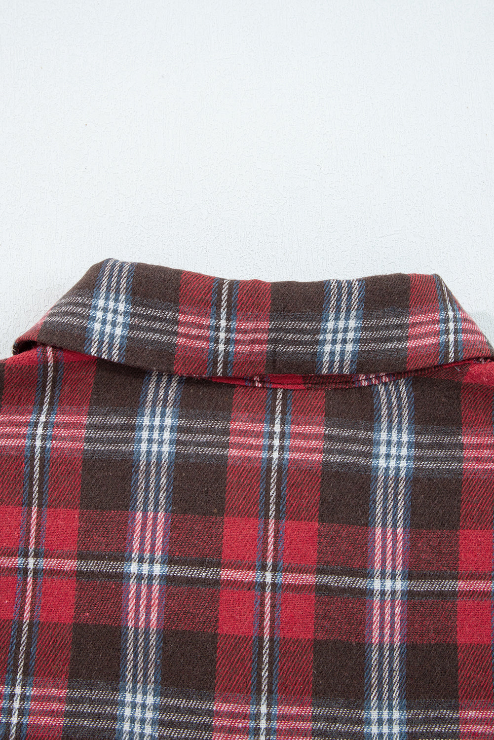 Red Plaid Print Collared V Neck Loose Blouse with Side Slits 🇺🇸