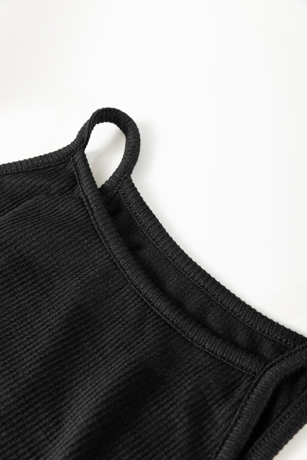 Black Racerback Ribbed Knit Drawstring Bodycon Dress 🇨🇳