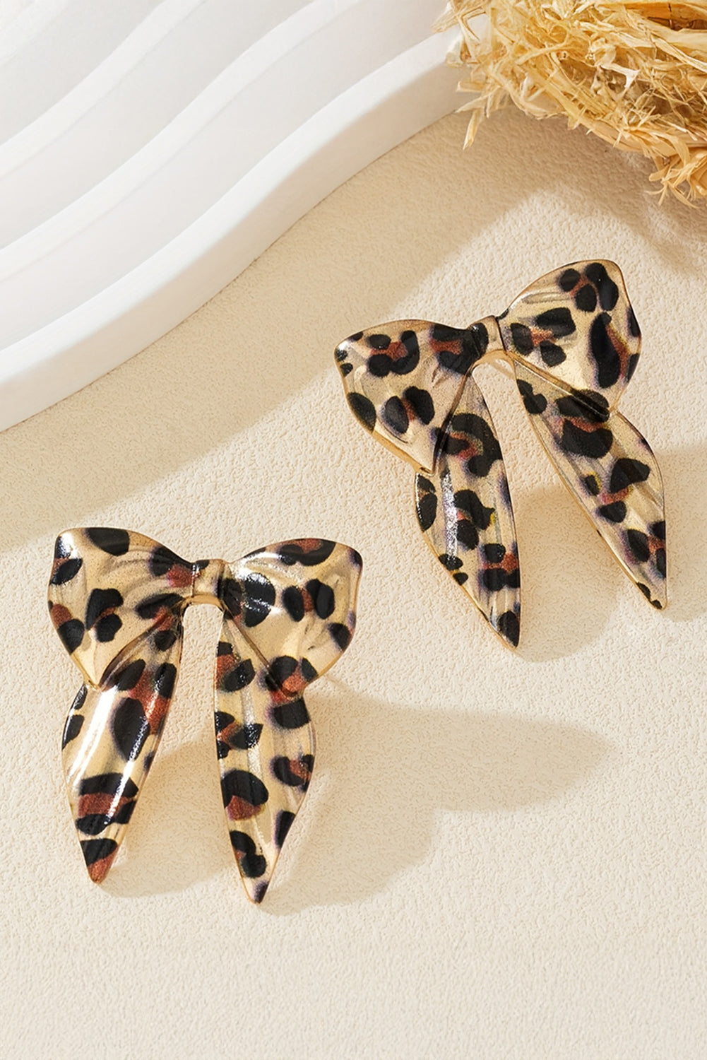 Gold Leopard Print Bow Knot Shape Plated Alloy Earrings 🇺🇸