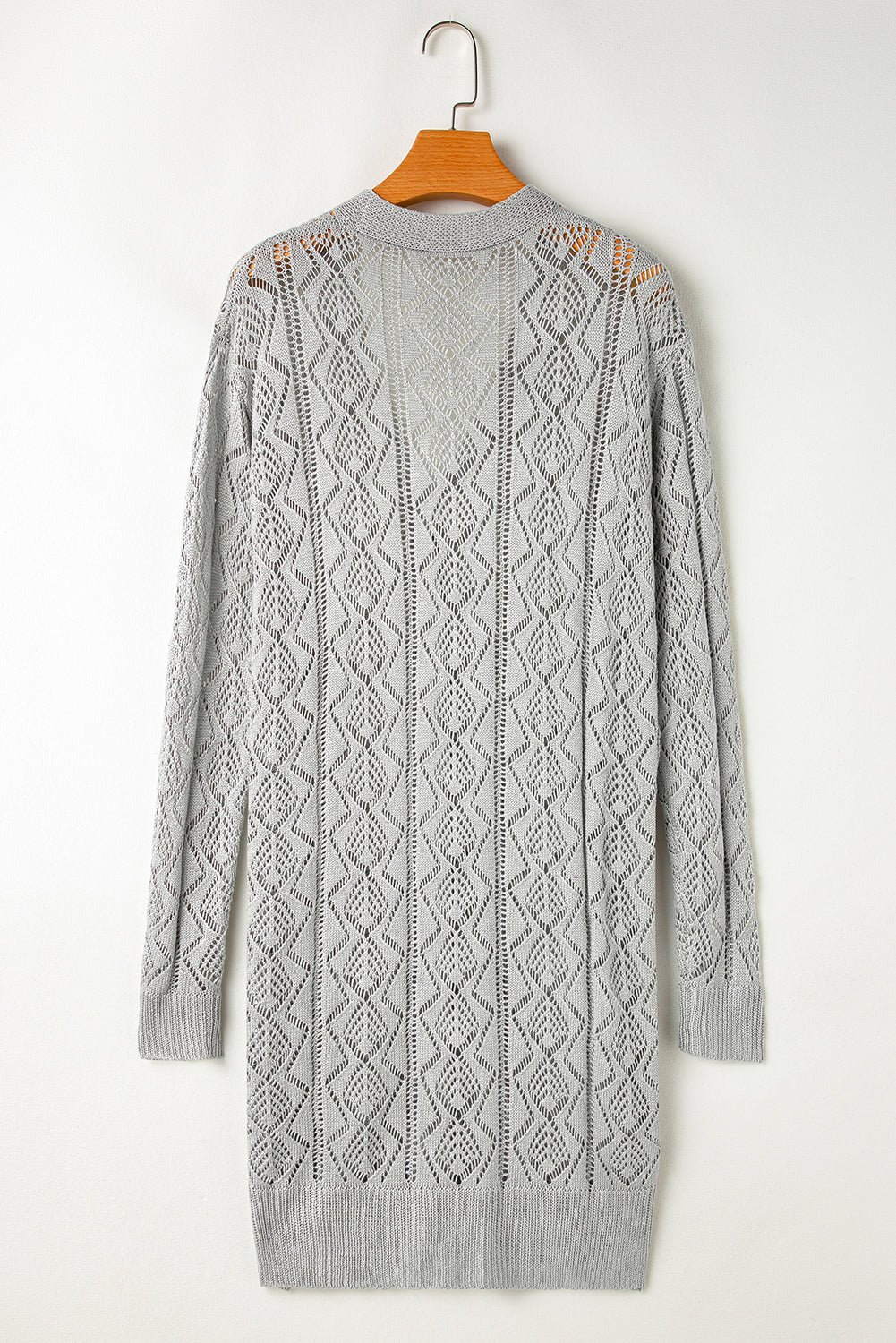 Gray Hollow Out Buttons Front Long Cardigan 🇨🇳