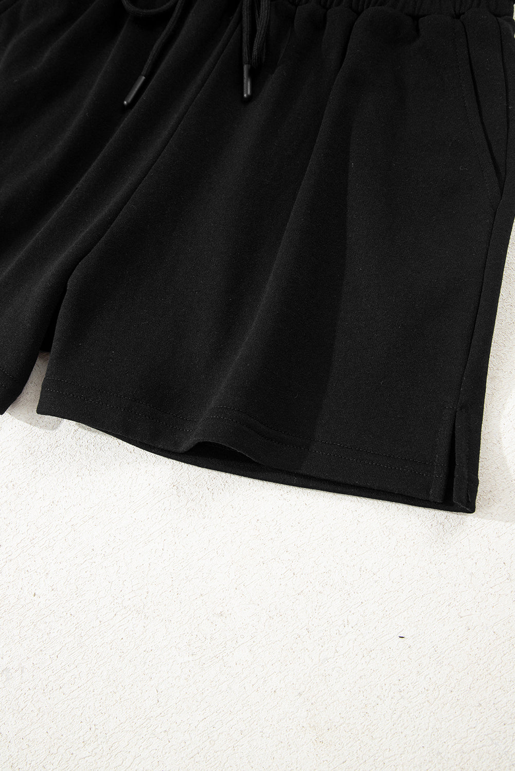 Black Varsity Striped Sleeve Drop Shoulder Sweatshirt and Short Set 🇺🇲