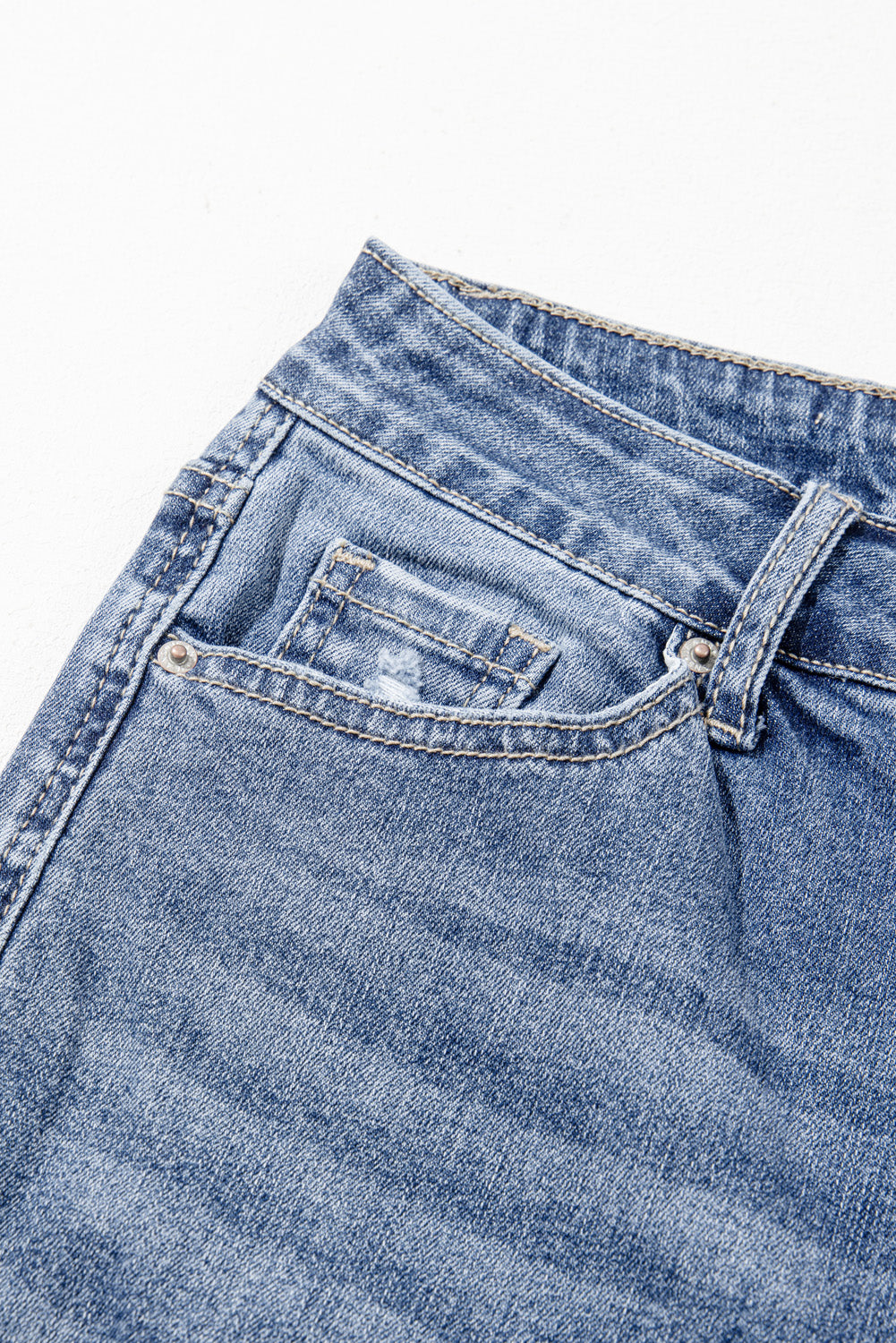 Dusk Blue High Rise Ripped Distressed Hem Flared Jeans 🇨🇳