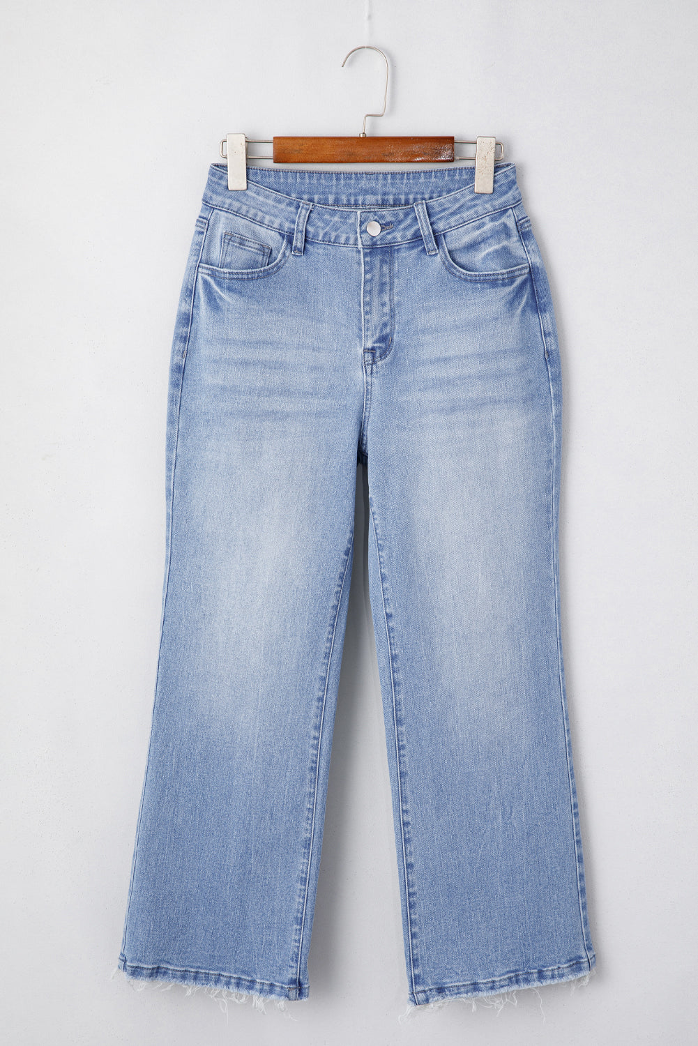 Beau Blue Mineral Wash Raw Hem High Waist Flared Jeans 🇨🇳