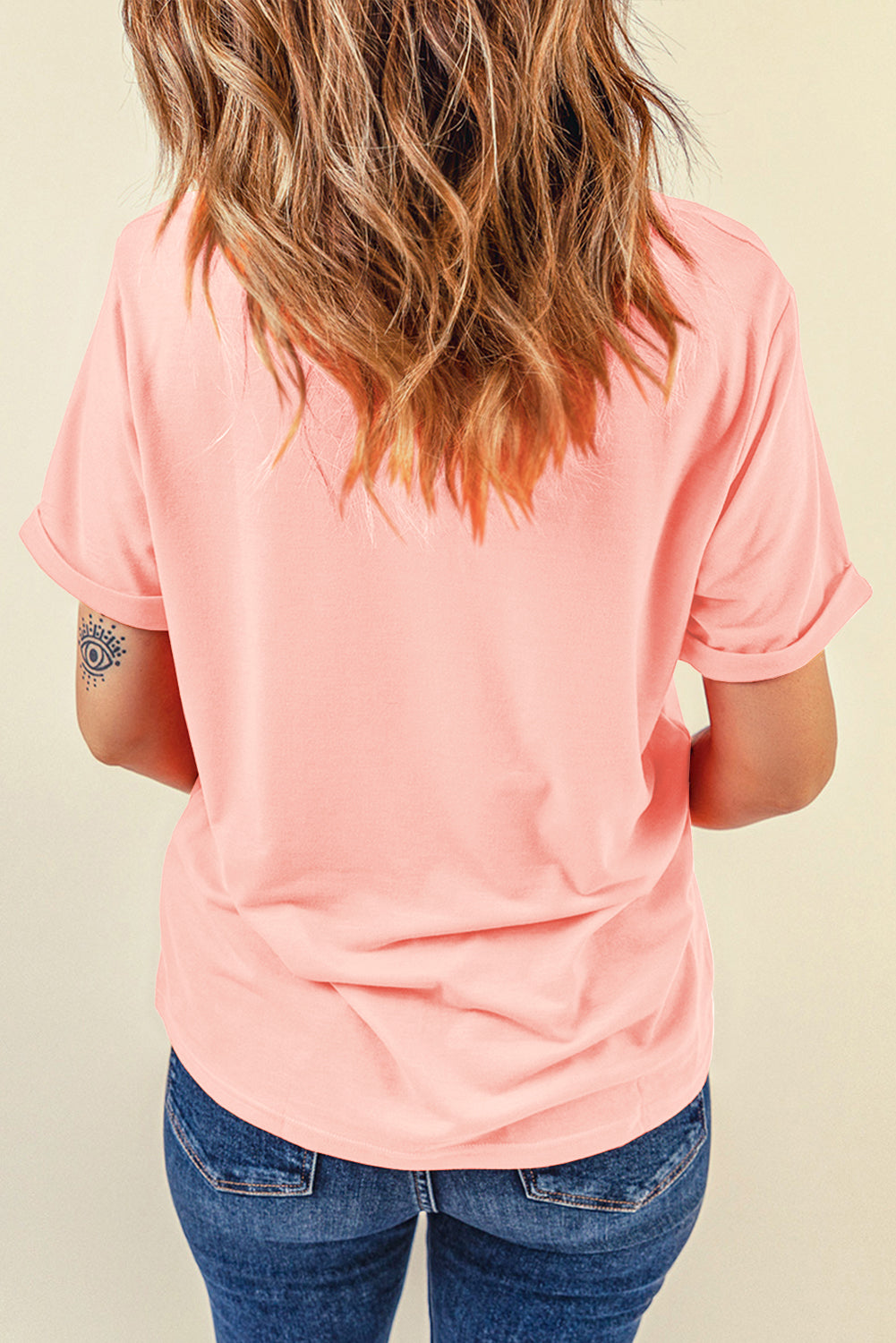 Pink Bow Cherry Print Crew Neck Casual T Shirt 🇨🇳