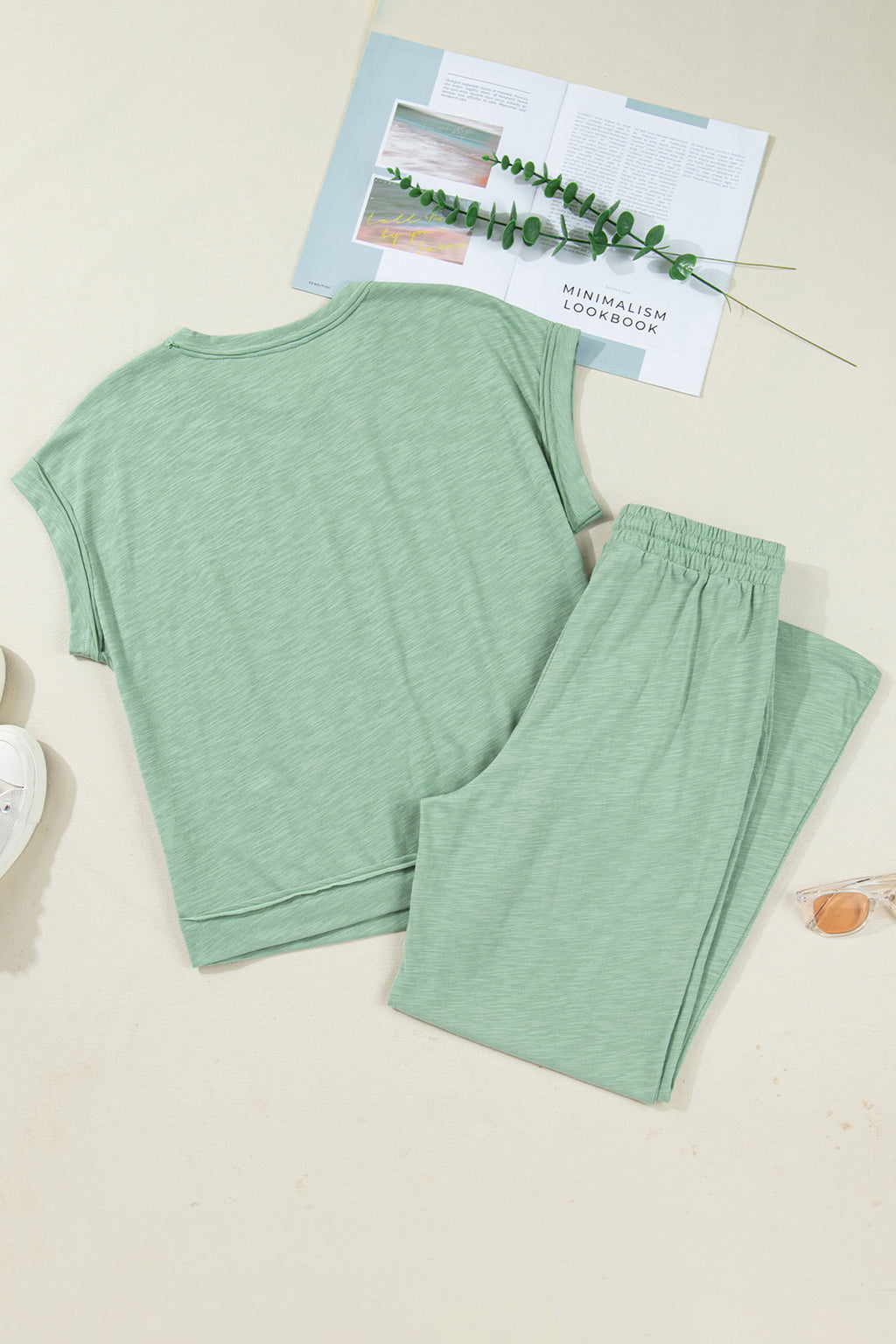 Canton Cuffed Short Sleeve Tee Raw Seam Patch Pocket Drawstring Pants Set 🇺🇸