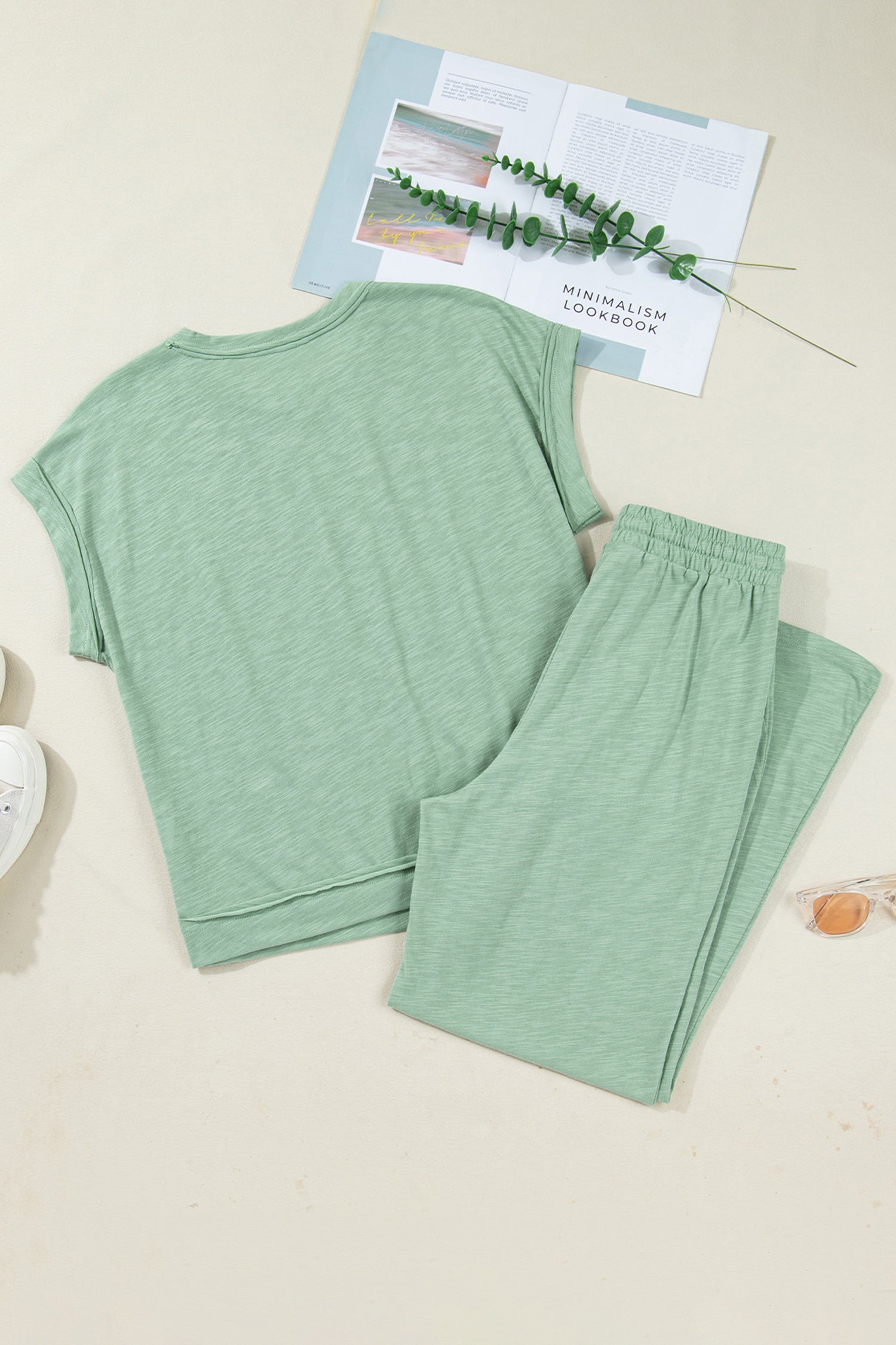 Canton Cuffed Short Sleeve Tee Raw Seam Patch Pocket Drawstring Pants Set 🇺🇸