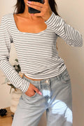 White Stripe Square Neck Long Sleeve Top 🇺🇸