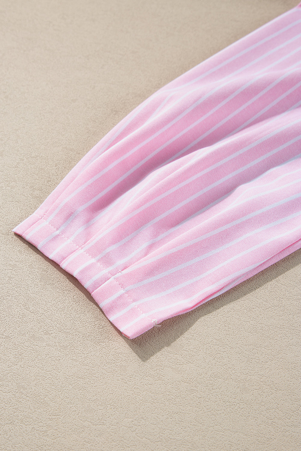 Pink Stripe Bowknot Front Crew Neck Puff Sleeve Blouse 🇺🇸