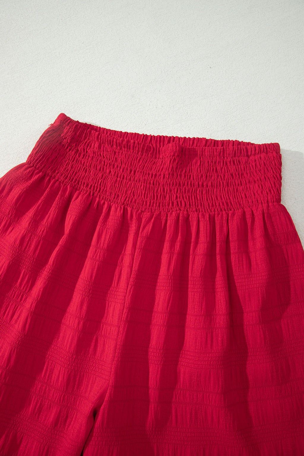 Fiery Red Textured Square Neck Top and Shirred High Waist Shorts Set 🇺🇸