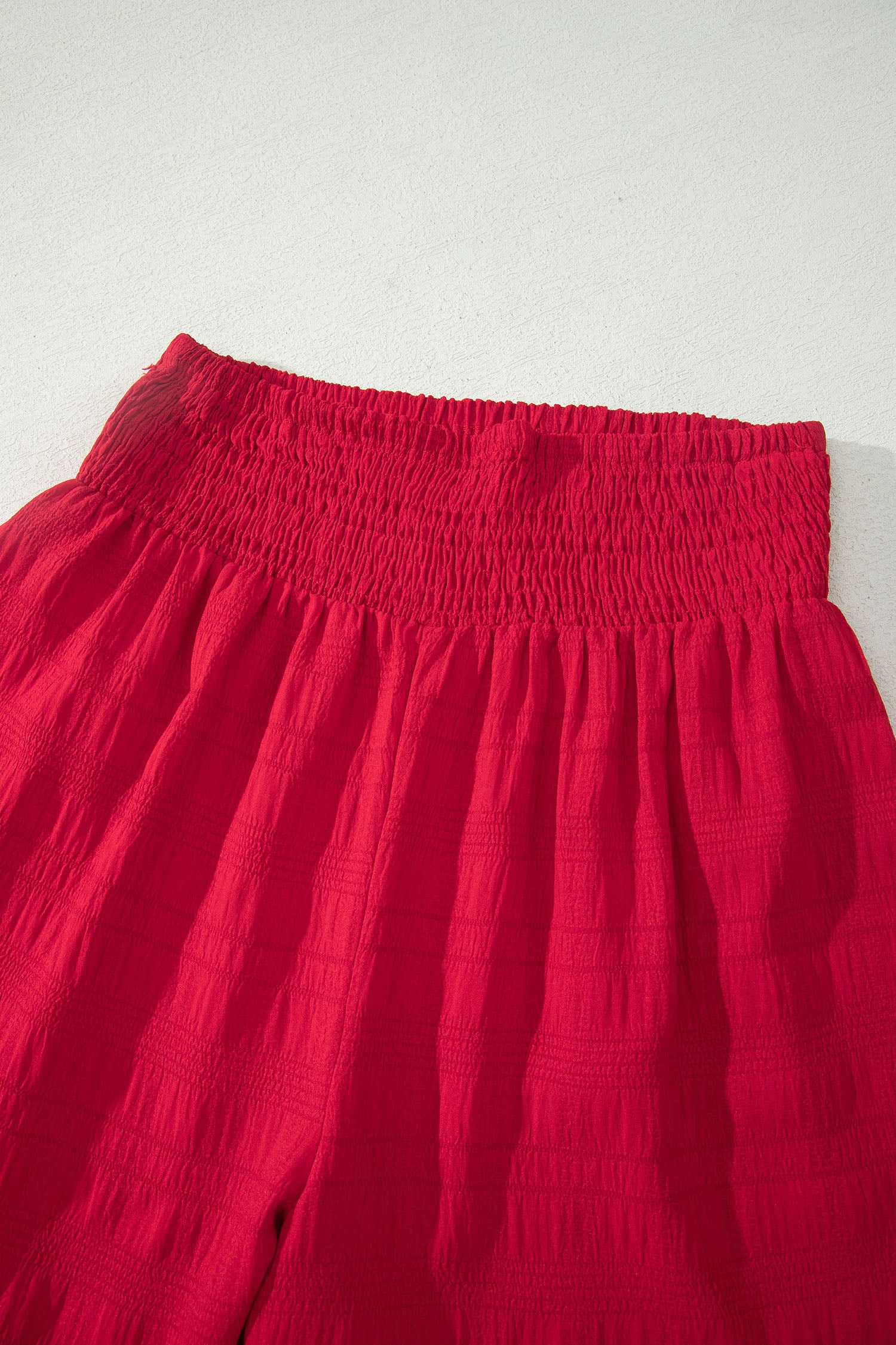 Fiery Red Textured Square Neck Top and Shirred High Waist Shorts Set 🇺🇸