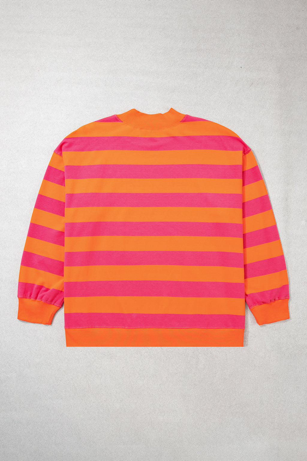 Orange Stripe Ribbed Trim Stand Neck Dropped Shoulder Plus Size Sweatshirt 🇺🇸