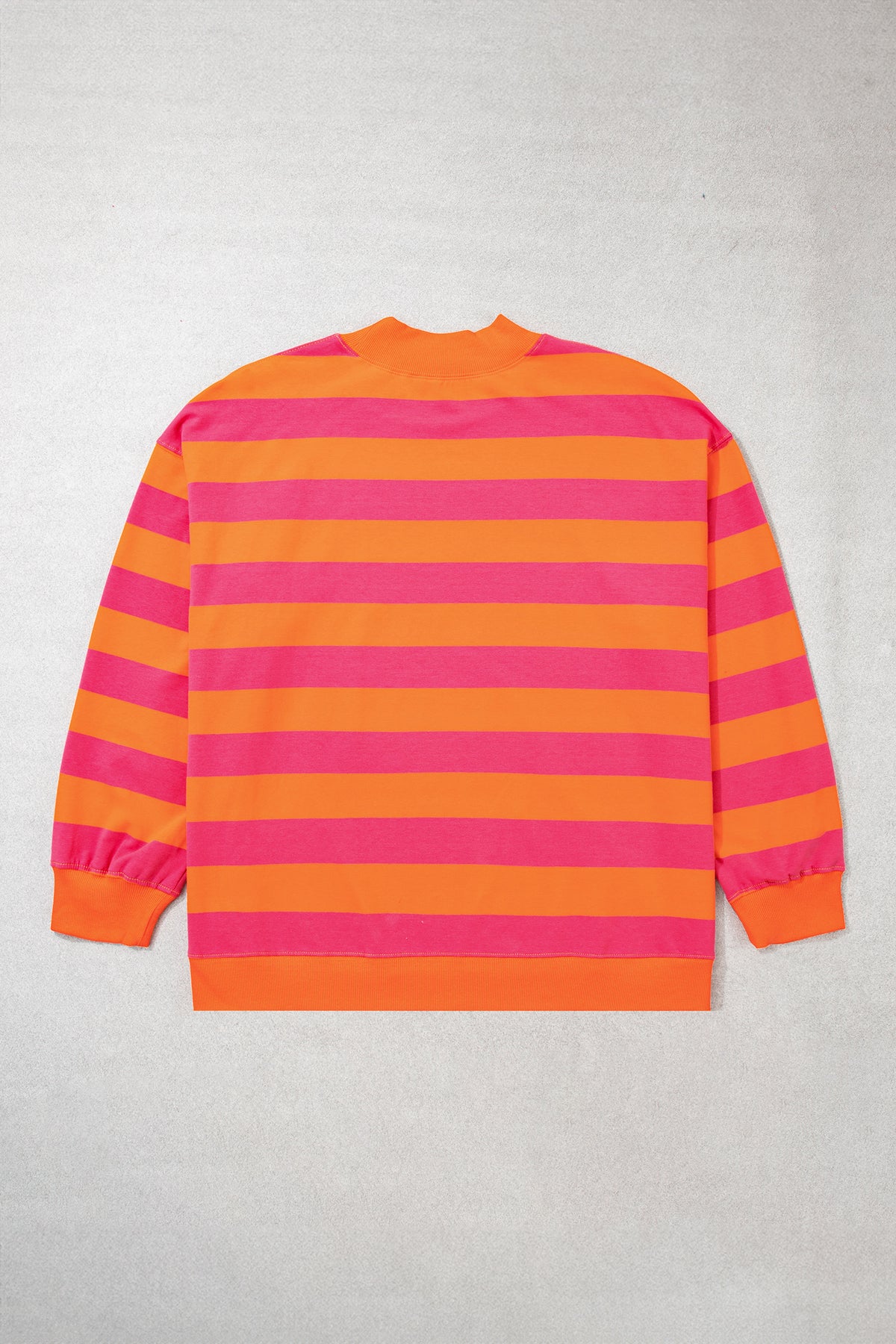 Orange Stripe Ribbed Trim Stand Neck Dropped Shoulder Plus Size Sweatshirt 🇺🇸