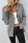 Medium Grey Drawstring Hooded Button Up Drop Shoulder Sweater Cardigan 🇨🇳