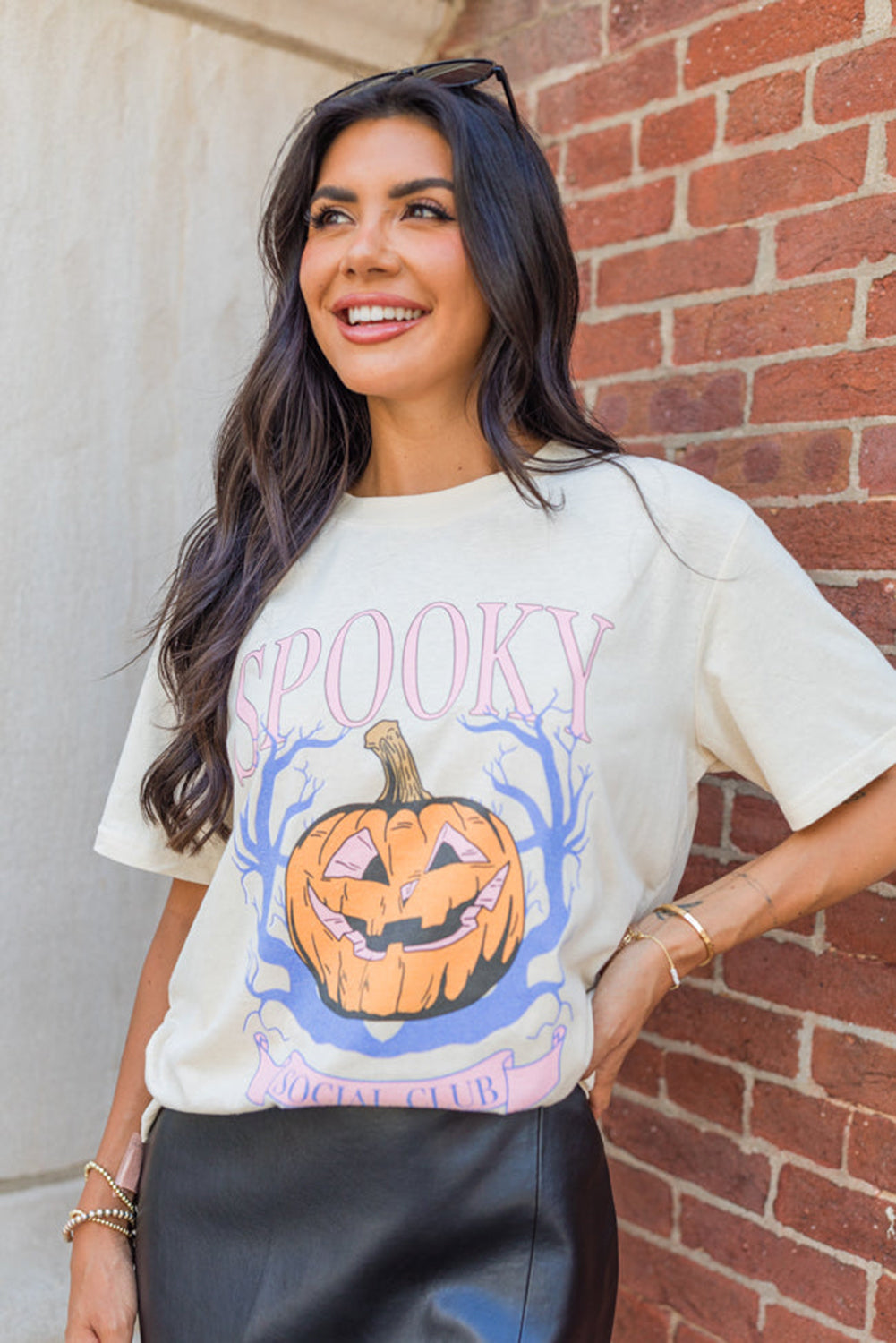 White SPOOKY Pumpkin Print Round Neck Halloween T Shirt 🇺🇲