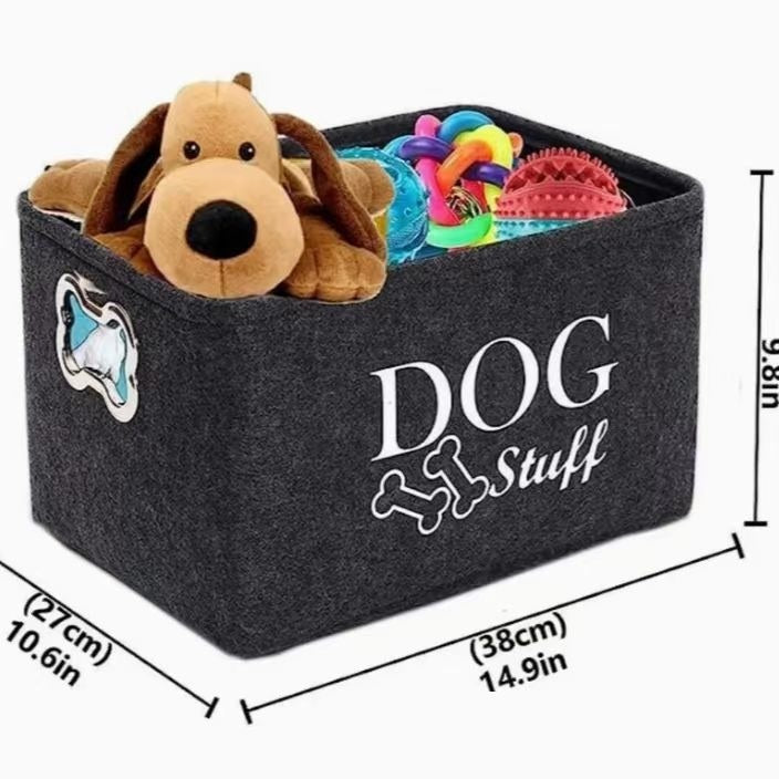 Pet Dog Cat Toy Snacks Sundries Metal Handle Felt Storage Box 🇨🇳