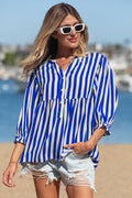 Sky Blue Stripe Balloon Sleeve Loose Button up Shirt 🇺🇸