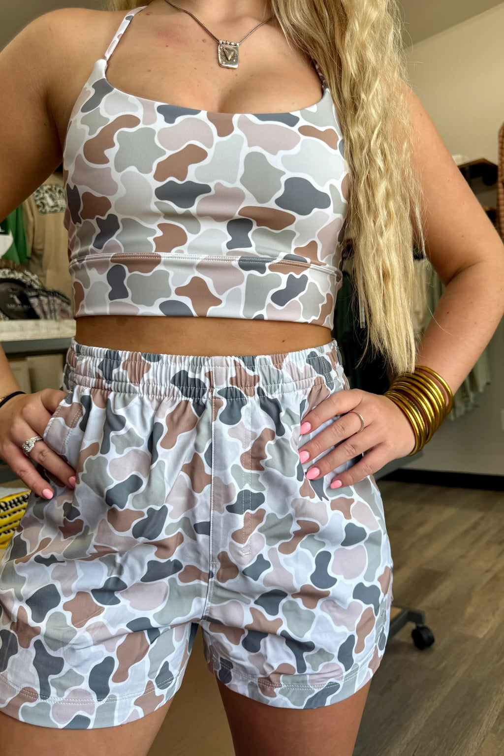 Multicolour Camouflage Printed Cropped Tank Athleisure 2pcs Short Set 🇺🇸
