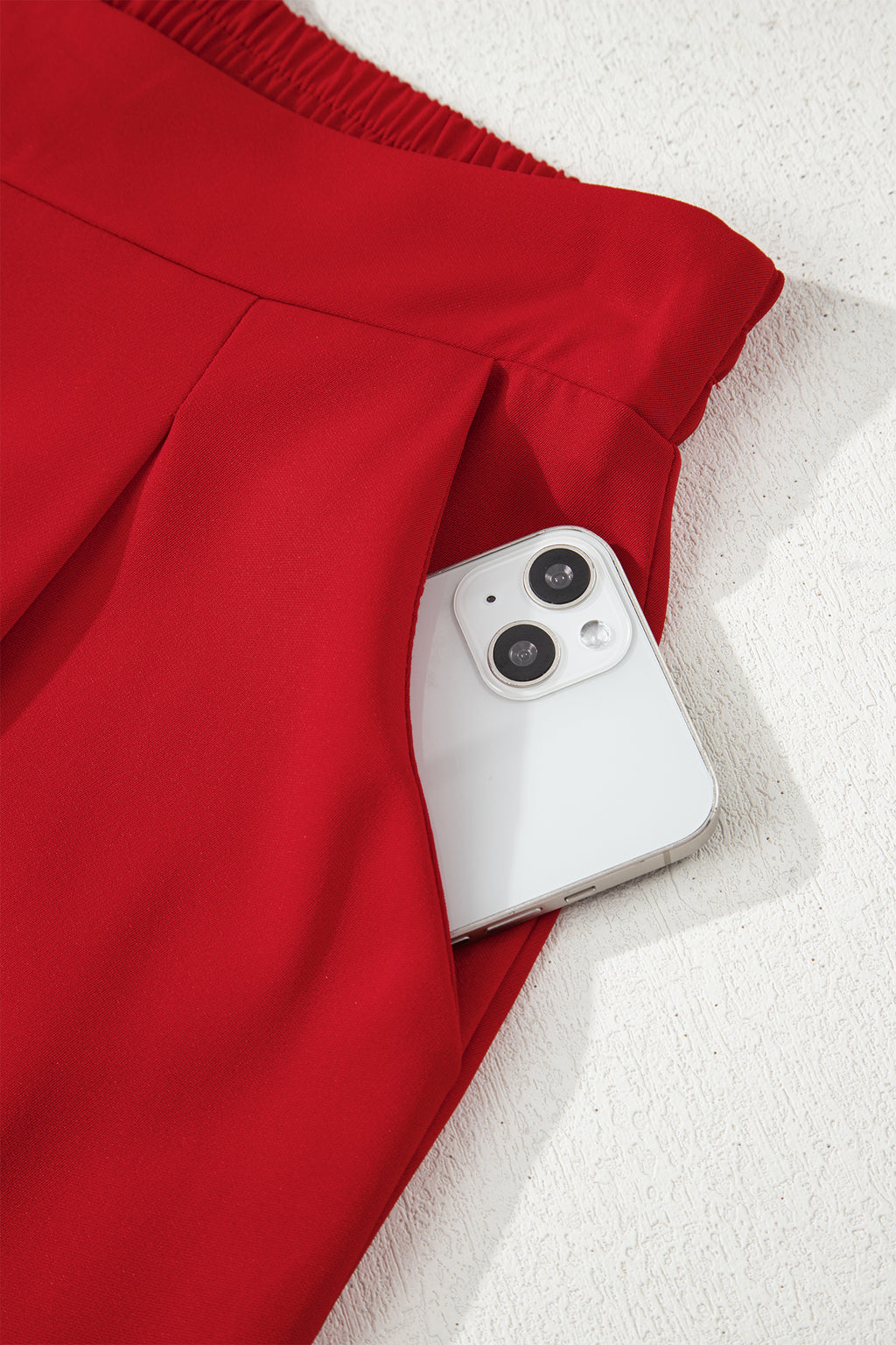 Fiery Red Pleated Detail Pull On High Elastic Waist Loose Straight Pants 🇺🇸