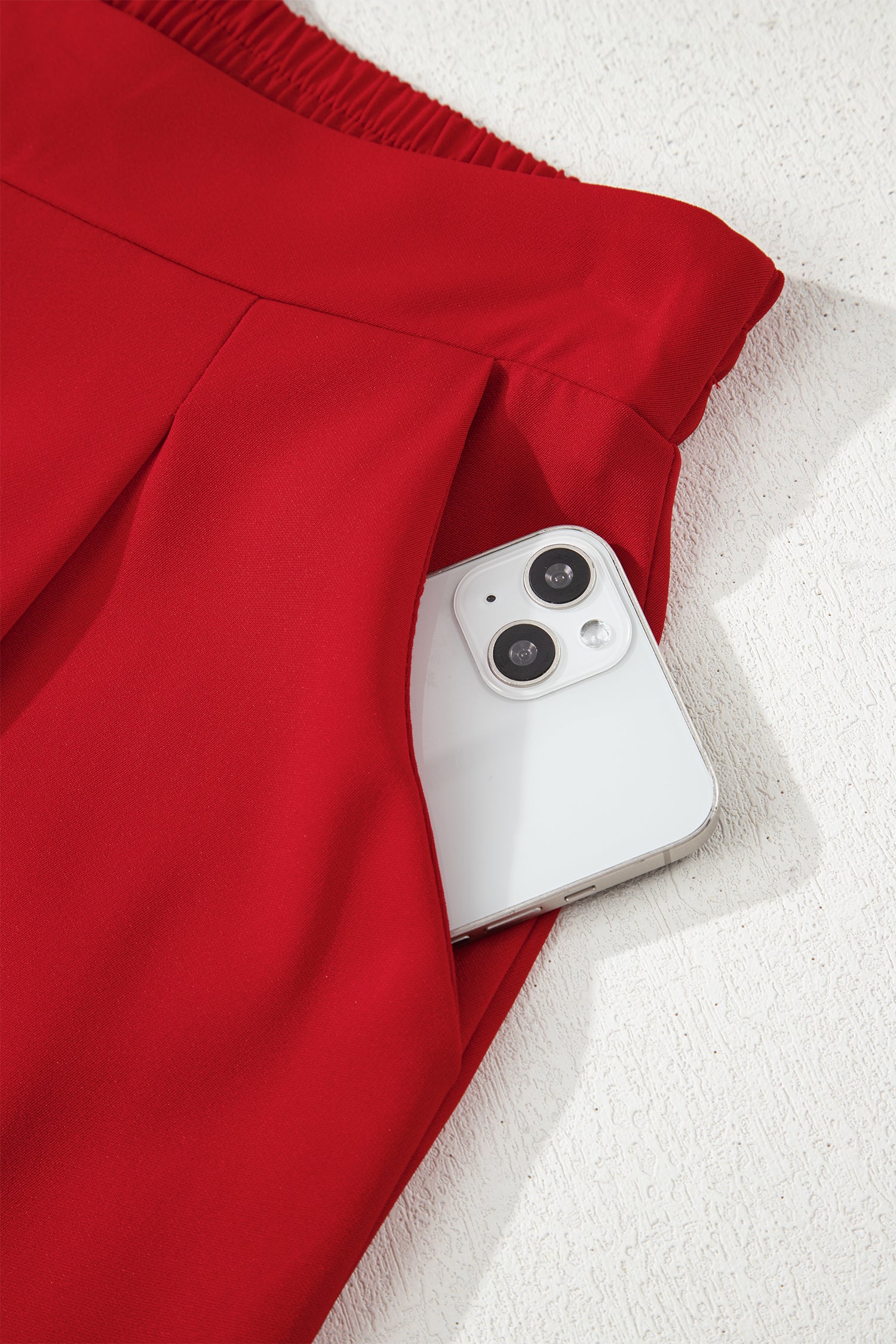 Fiery Red Pleated Detail Pull On High Elastic Waist Loose Straight Pants 🇺🇸