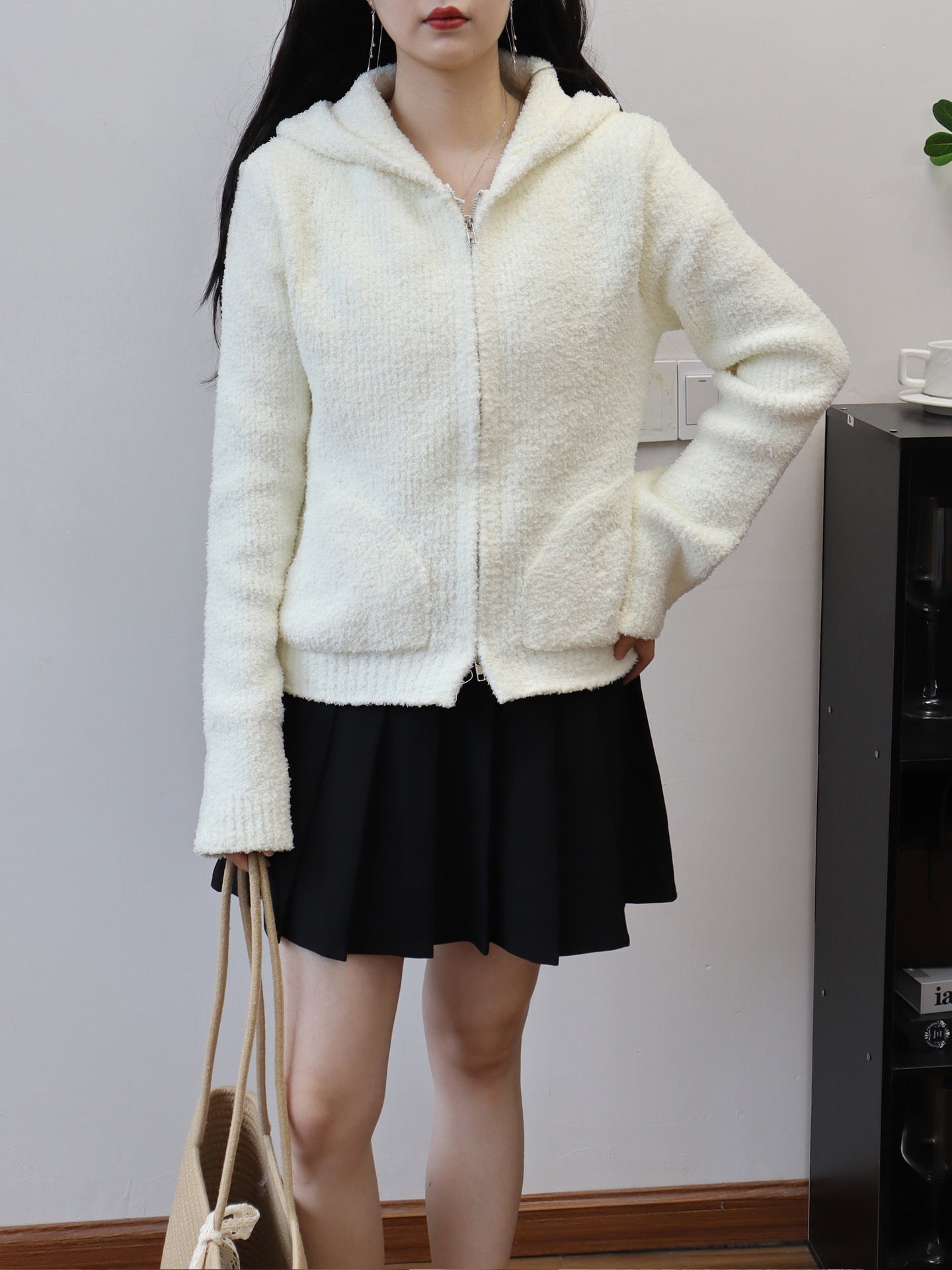 Solid Color Double Zipper Hooded Knit Cardigan 🇨🇳