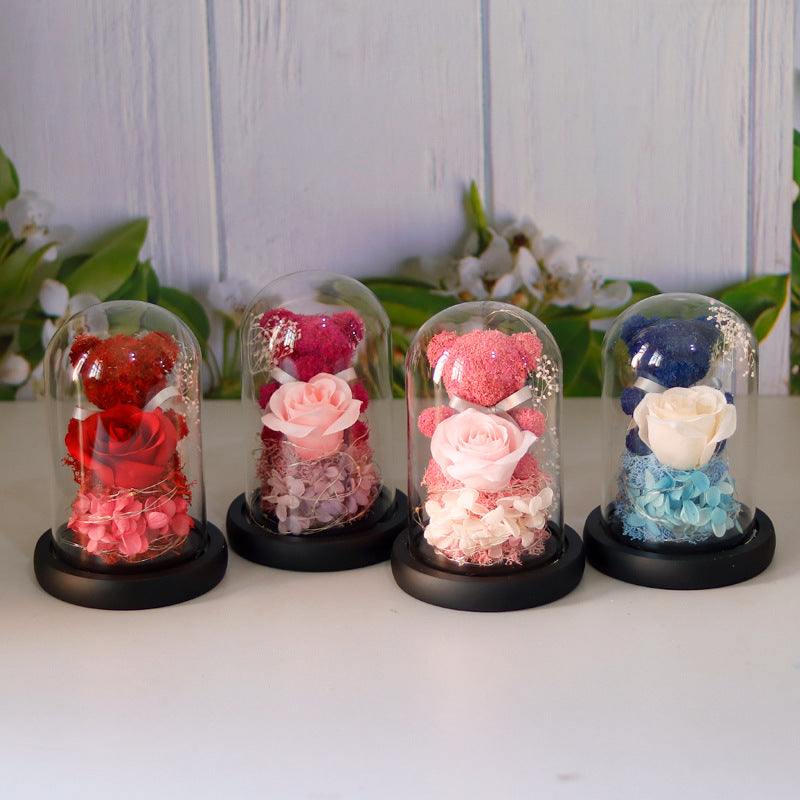 Eternal Preserved Rose Flower Gift Box Teddy Bear With Lights 🇨🇳