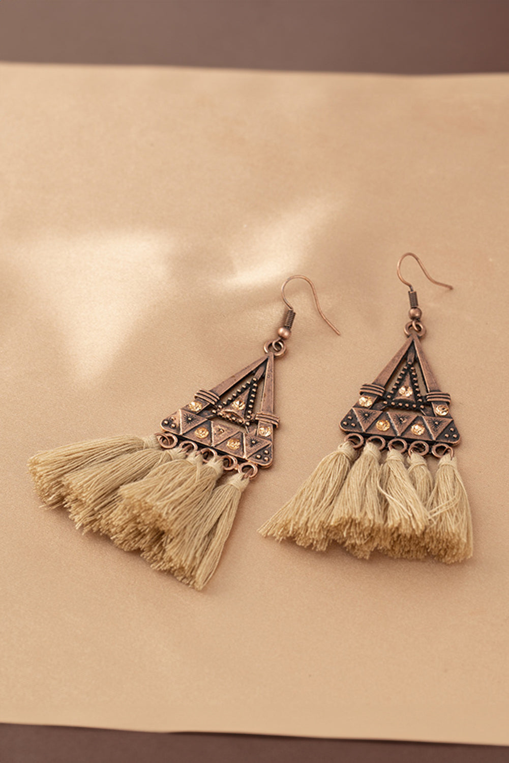 Brown Boho Triangle Metal Tasseled Earrings 🇺🇸