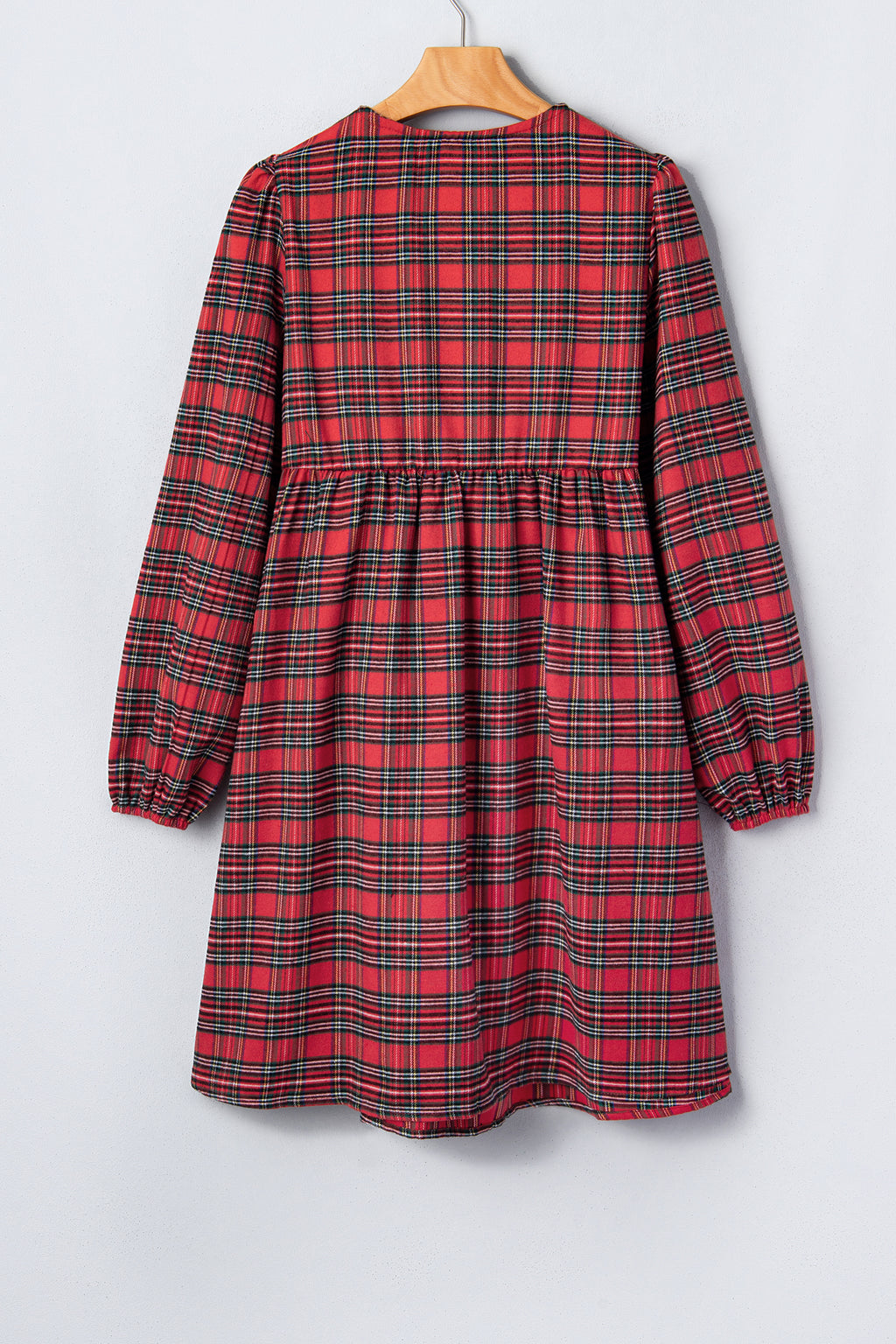 Red Plaid Tie Front Long Sleeve Short Shift Dress 🇺🇸