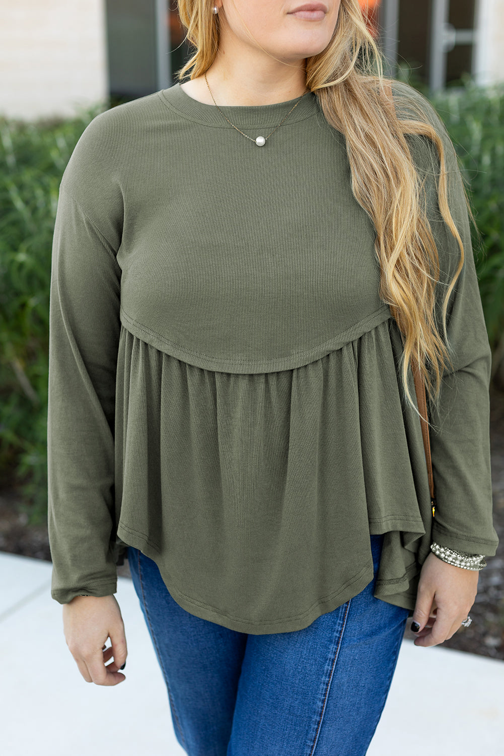 Mist Green Plus Size Thermal Knitted Babydoll Flare Top 🇺🇸