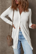 White Solid Color Ribbed Button up Tunic Cardigan 🇺🇲