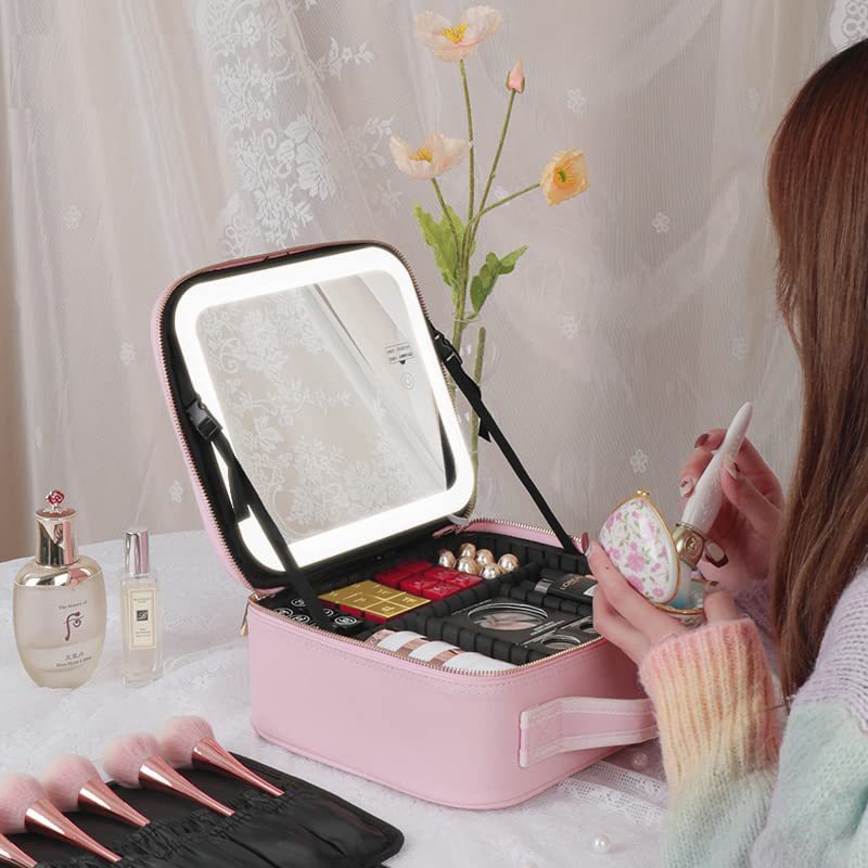 Large capacity LED mirror makeup bag 🇨🇳