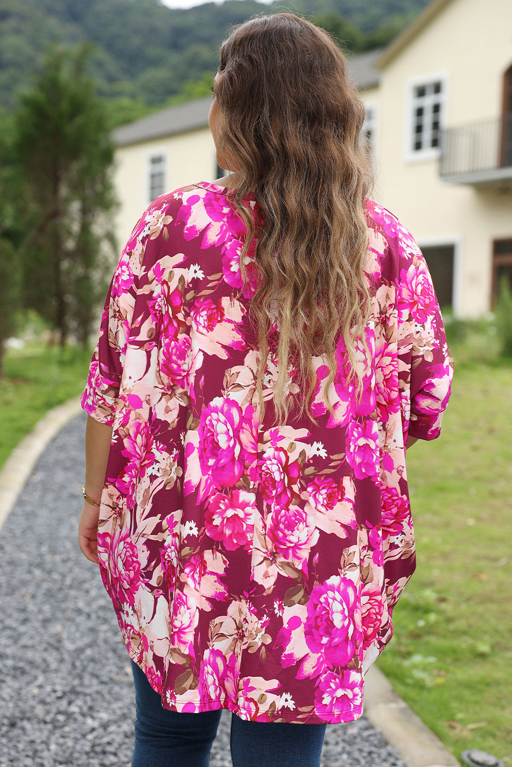 Red Floral Print Short Sleeve Plus Size Blouse 🇺🇸