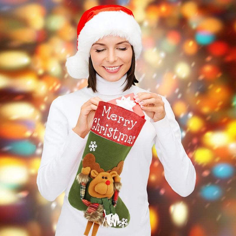New Year Xmas Big Stockings Set Decorations Christmas 3D Plush Big Sock Christmas Tree Pendant Decorating Supplies 🇬🇧