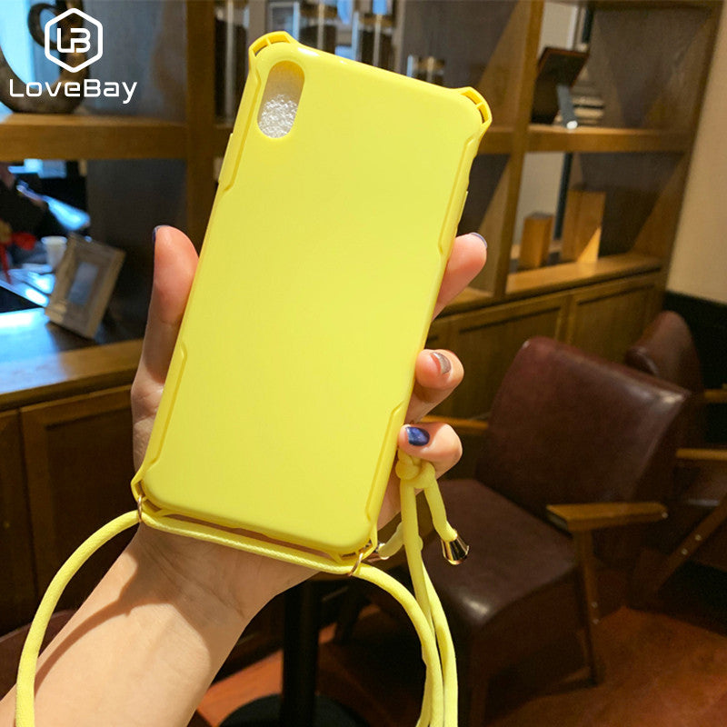 Lanyard Chain Tape Necklace Candy Color Phone Case For iPhone 11 7 8 Plus X XR XS 11Pro Max Airbag Soft TPU Back Shell For Carry 🇨🇳