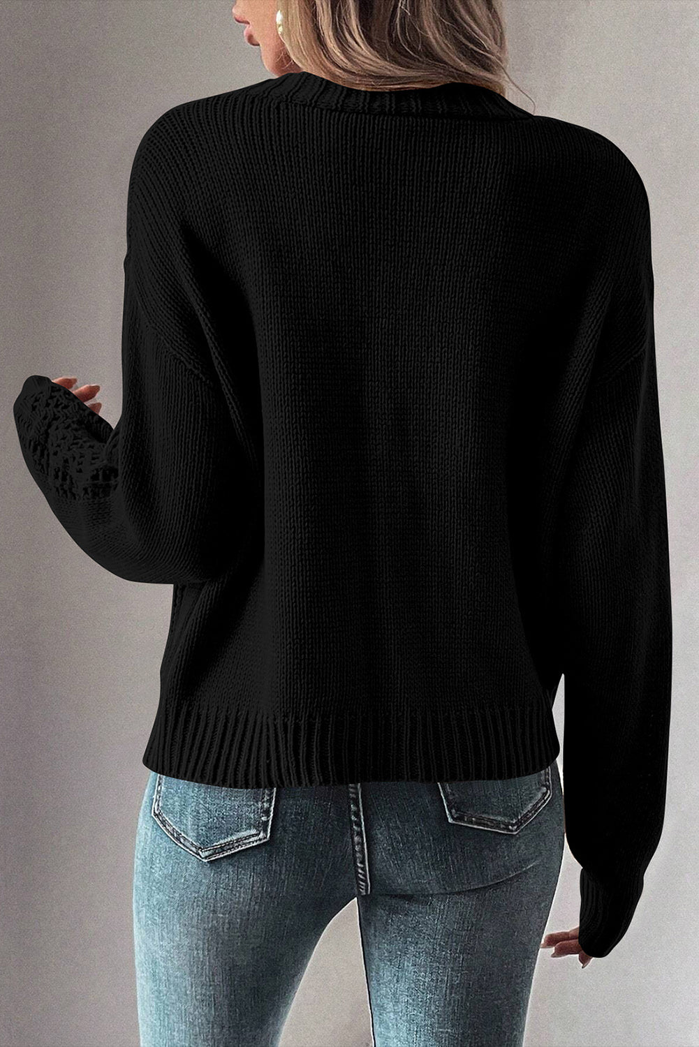 Black Open Knit Drop Shoulder Sweater Cardigan 🇨🇳