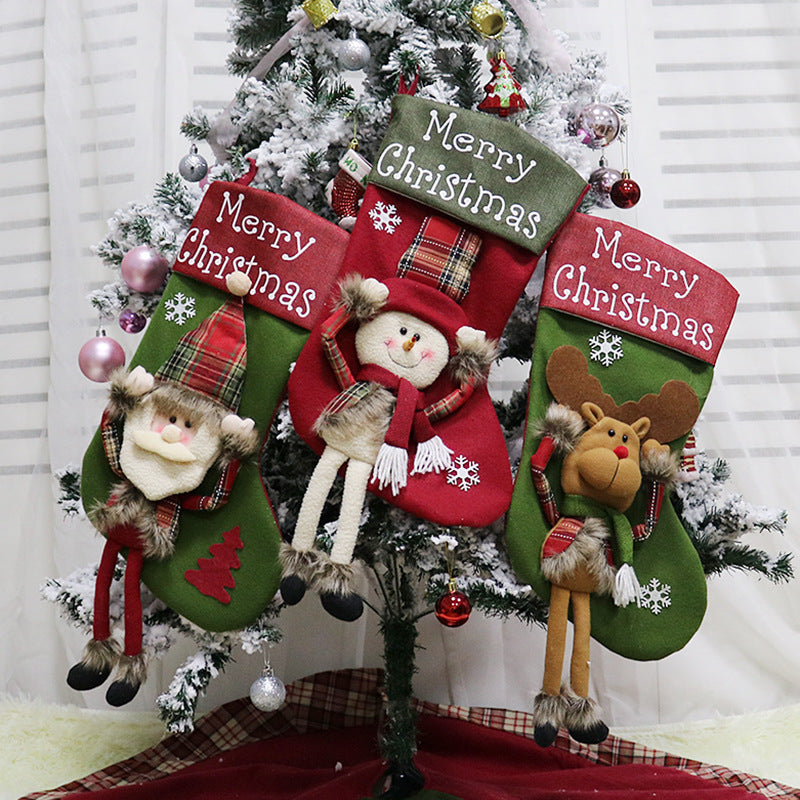New Year Xmas Big Stockings Set Decorations Christmas 3D Plush Big Sock Christmas Tree Pendant Decorating Supplies 🇬🇧