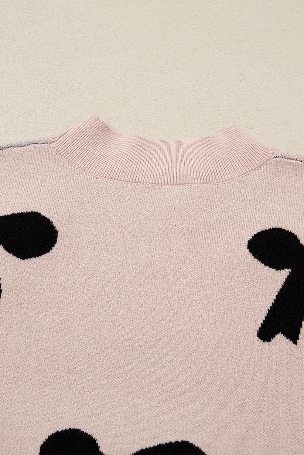 Smoke Gray Pearl Embellished Bow Pattern Loose Sweater 🇺🇸