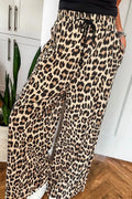 Parchment Leopard Drawstring Flowy Wide Leg Pants 🇨🇳