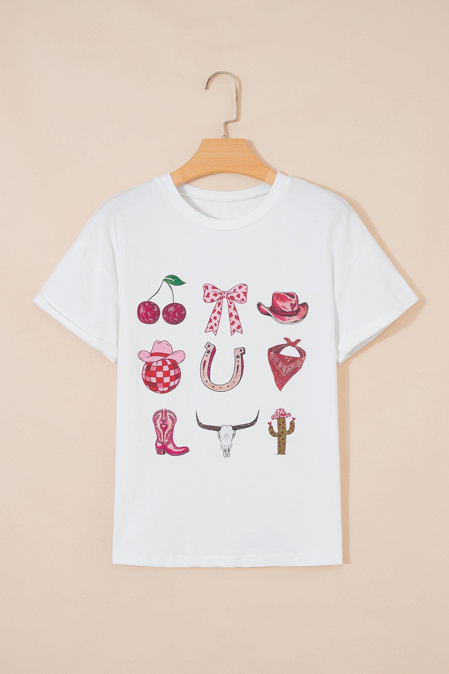 White Coquette Cowgirl Elements Printed Relaxed Tee 🇺🇸