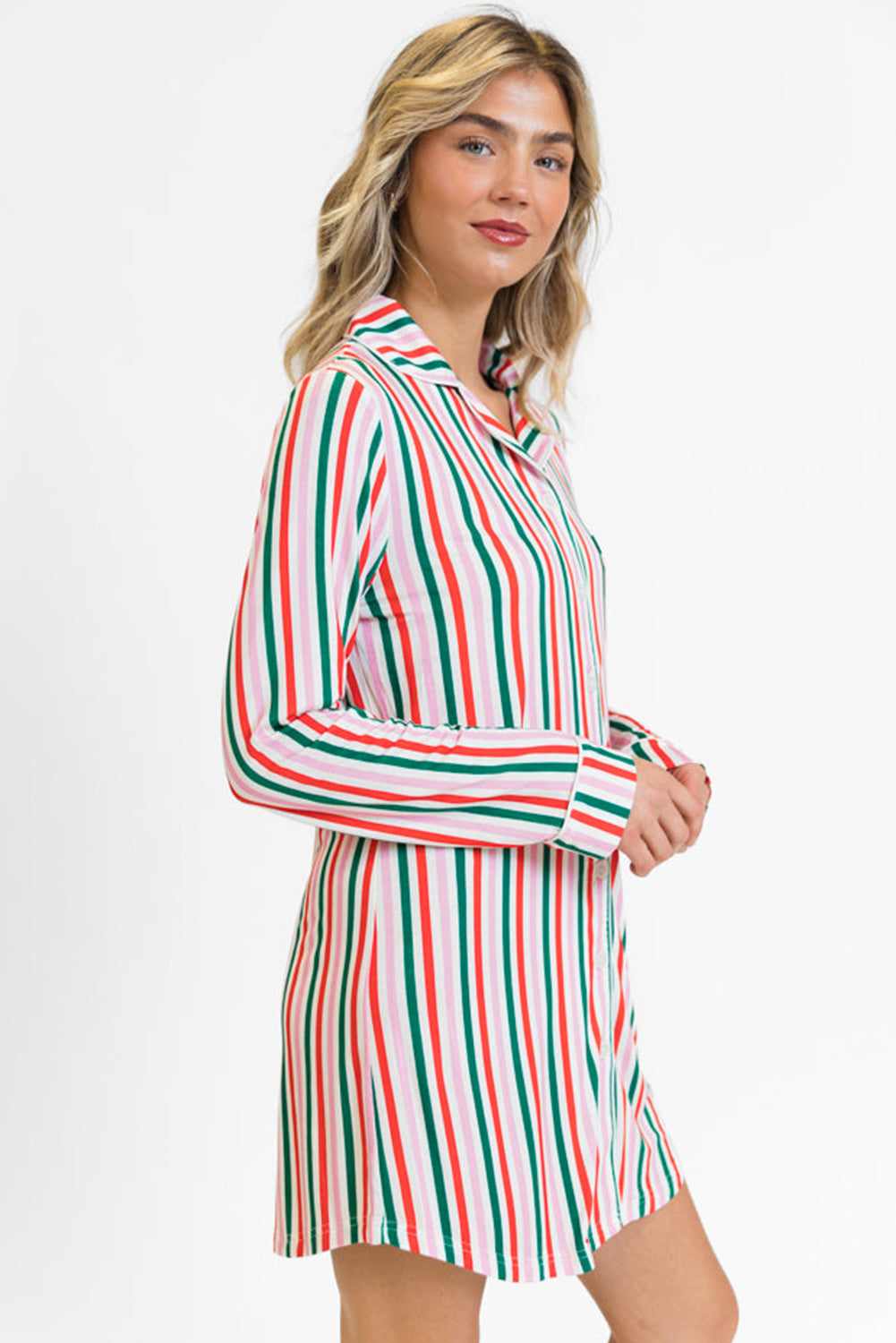 Pink Stripe Christmas Long Sleeve Shirt Style Lounge Dress 🇺🇸