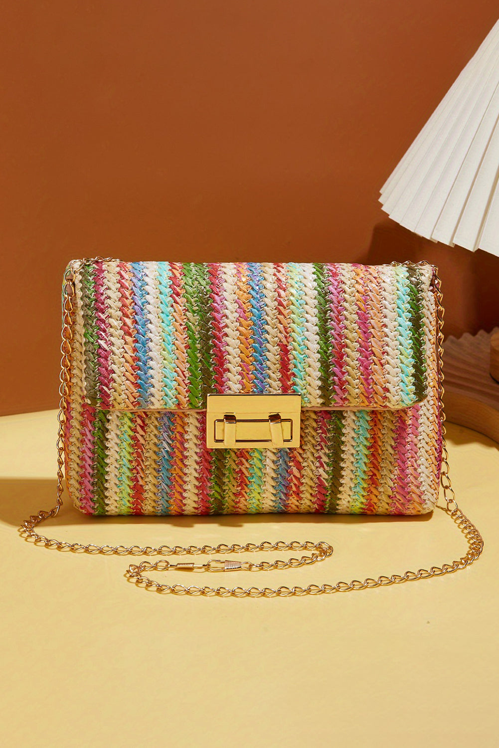 Strawberry Pink Bohemian Woven Gold Chain Shoulder Bag 🇨🇳